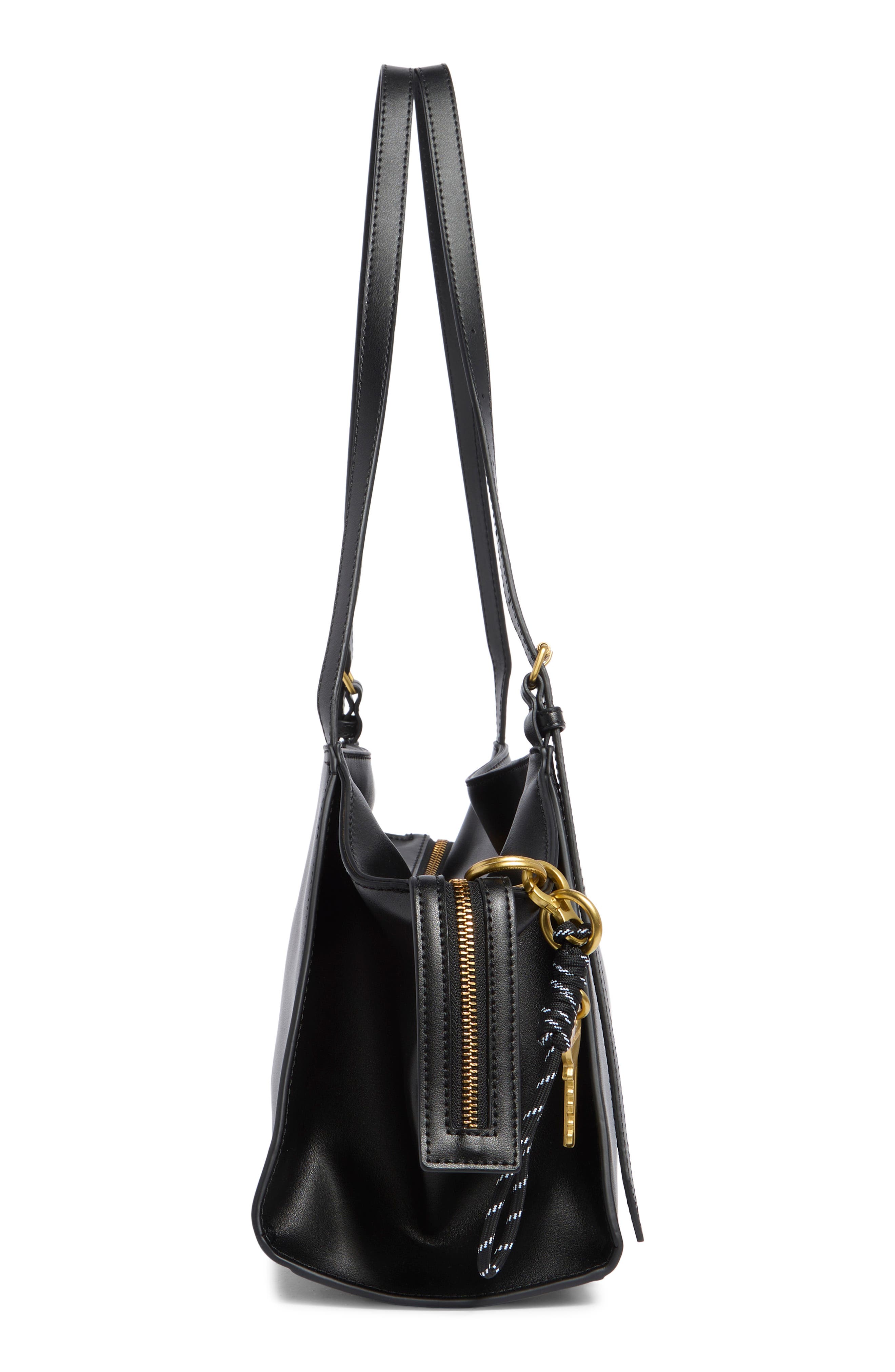 Leather Hobo Bag, Alternate, color, BLACK