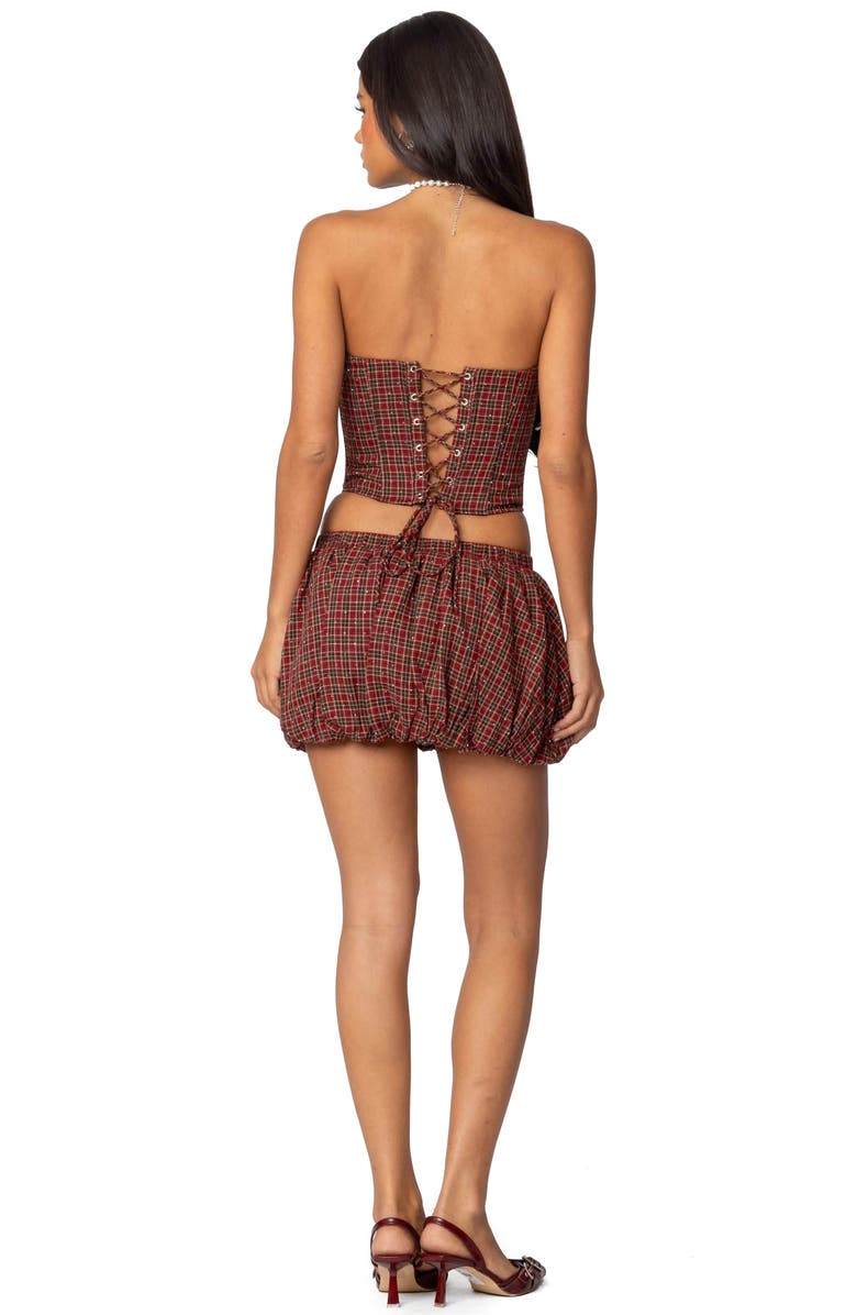 EDIKTED Marlene Plaid Strapless Corset Top, Alternate, color, Red