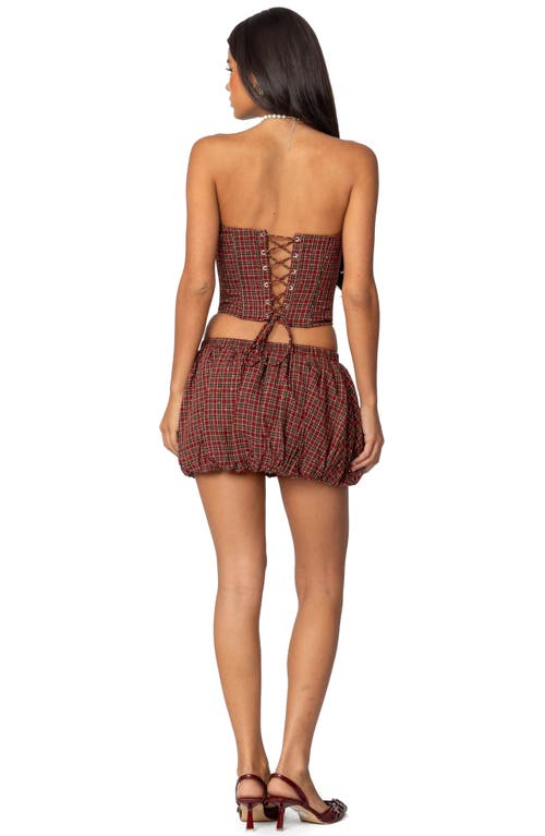 Edikted Marlene Plaid Strapless Corset Top In Red