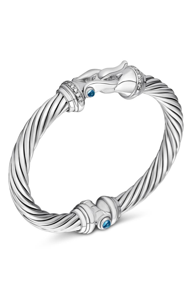 David Yurman Buckle Classic Cable Bracelet with Semiprecious Stones and Diamonds, 7mm, Alternate, color, Hampton Blue Topaz