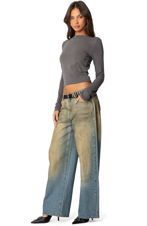 Edikted Lake Mixed Media Button Accent Top In Dark-gray