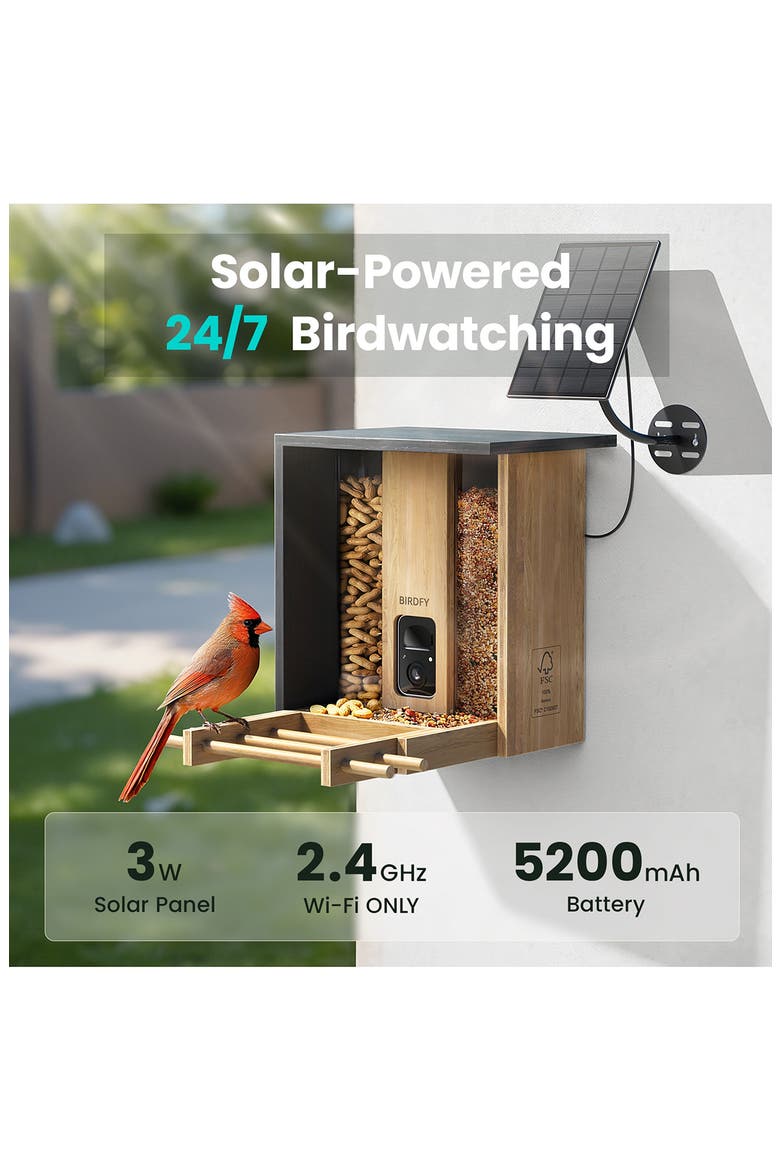 Feeder Bamboo Lite Smart Bird Feeder with Solar Panel, Alternate, color, NO COLOR