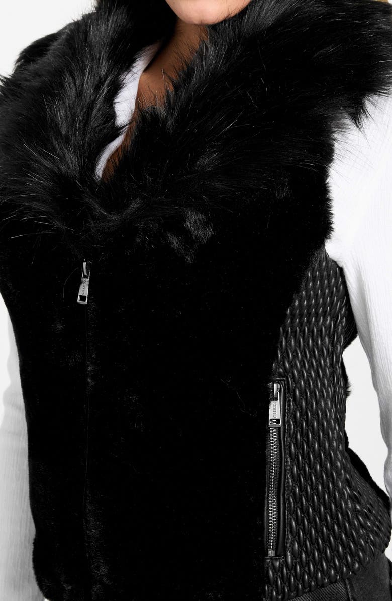 GUESS Amari Mixed Media Faux Fur Vest, Alternate, color, Dark