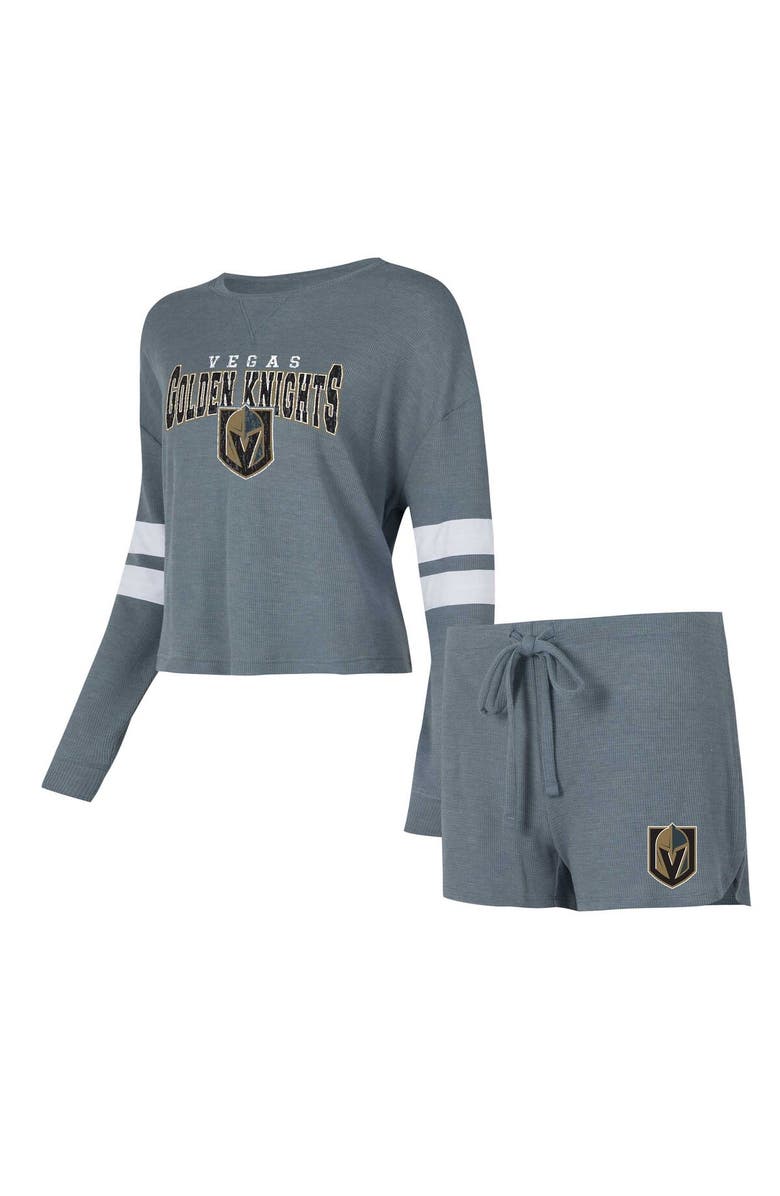 CONCEPTS SPORT Women's Concepts Sport Charcoal Vegas Golden Knights Meadow Long Sleeve T-Shirt & Shorts Sleep Set, Main, color, 