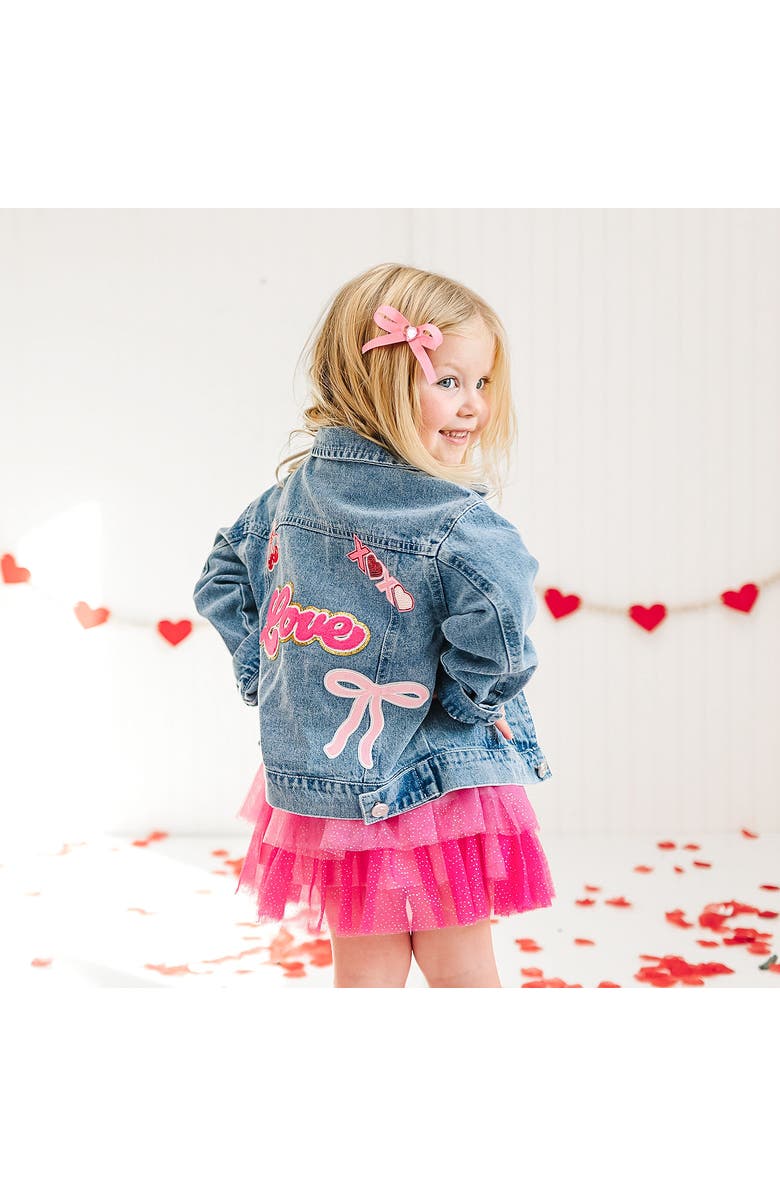 Sweet Wink Love Script Patch Valentine's Day Denim Jacket, Alternate, color, Denim
