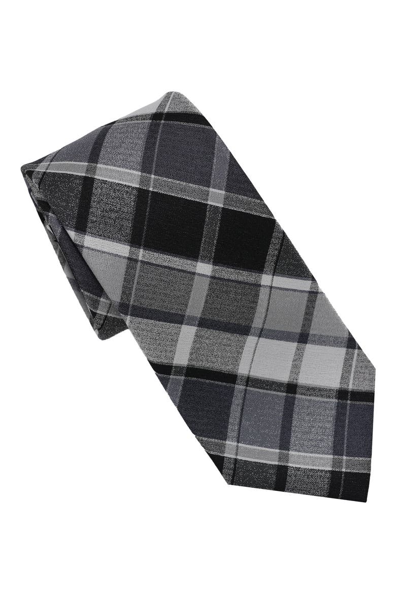 Large Plaid Print Tie, Main, color, BLACK/ WHITE