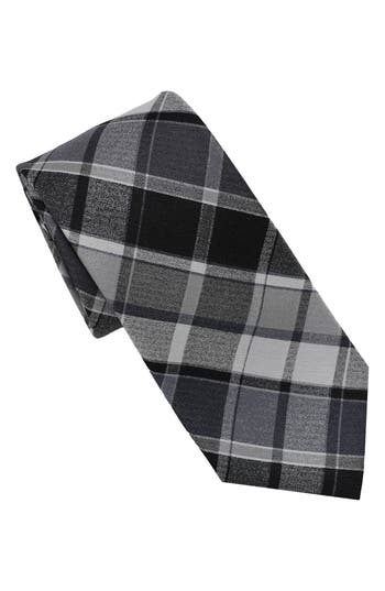 Karl Lagerfeld Paris Large Plaid Print Tie In Gray