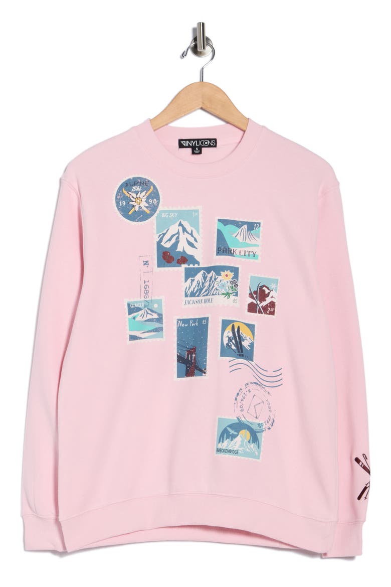 Ski Stanos Fleece Crewneck Sweatshirt, Alternate, color, PINK
