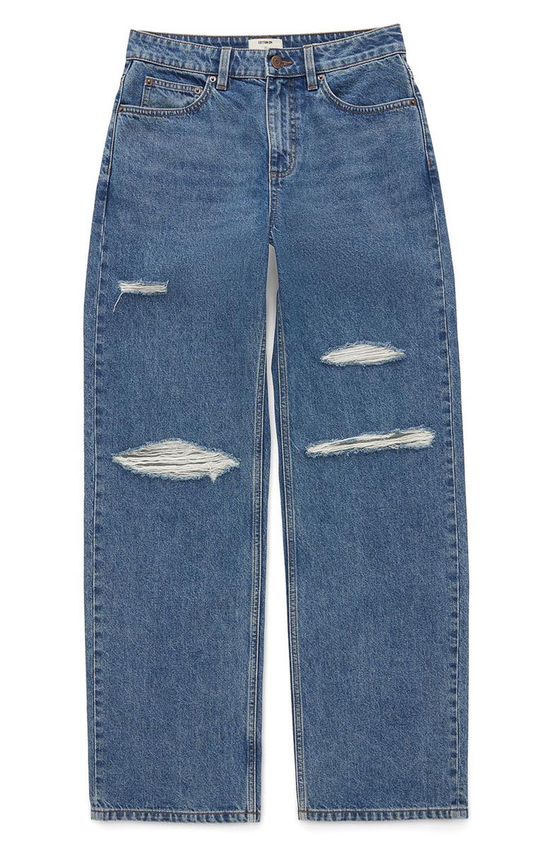 Cotton On 91 High Waist Straight Leg Jeans, Alternate, color, Harbour Blue Rip