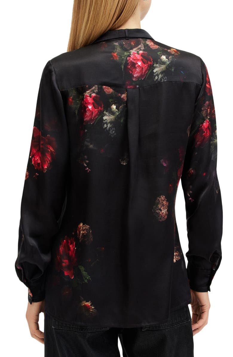 AllSaints Toni Floral Print Tie Neck Shirt, Alternate, color, 