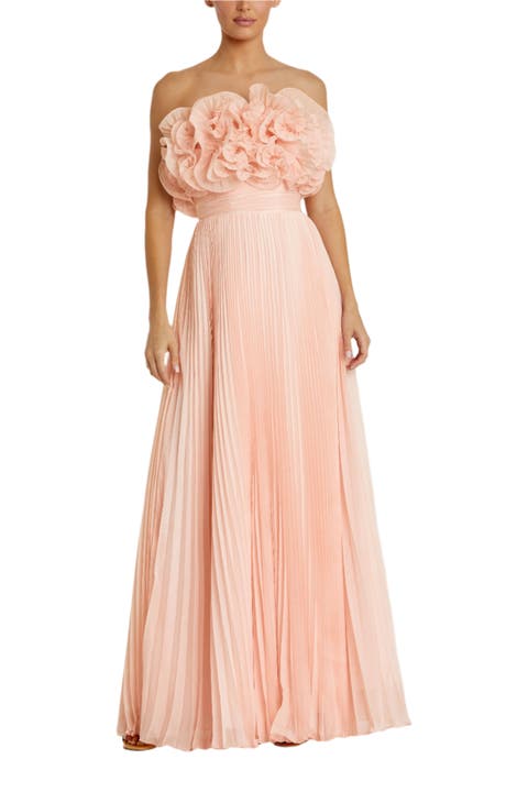 Women's Pleated Chiffon Strapless Gown With Ruffles
