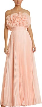 Mac Duggal Women's Pleated Chiffon Strapless Gown With Ruffles