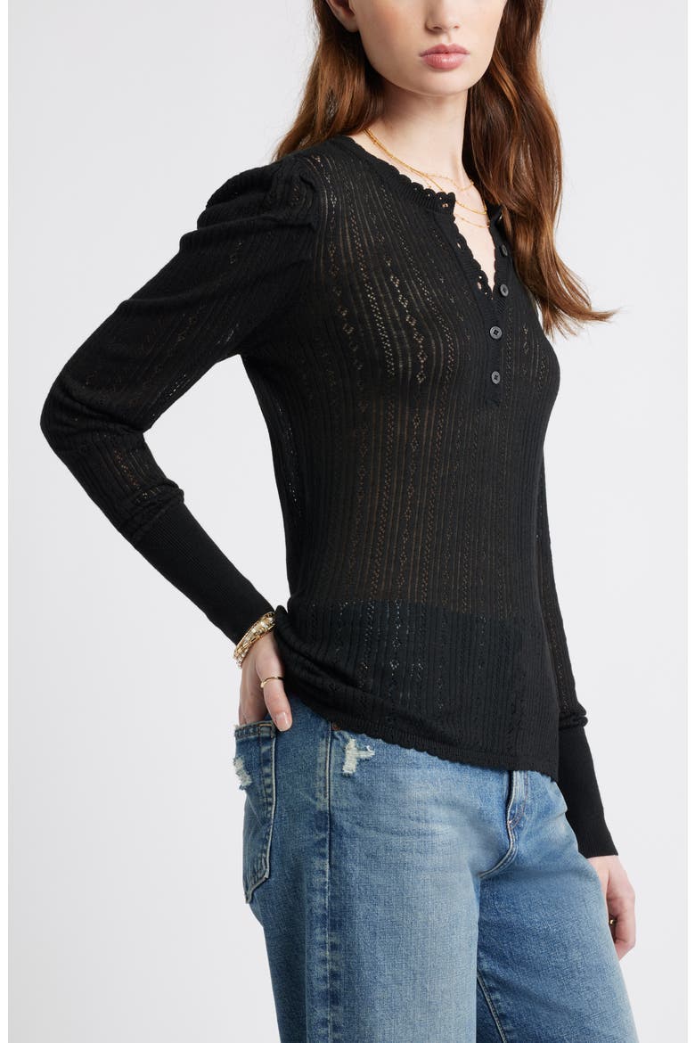 Pointelle Henley Sweater, Alternate, color, BLACK