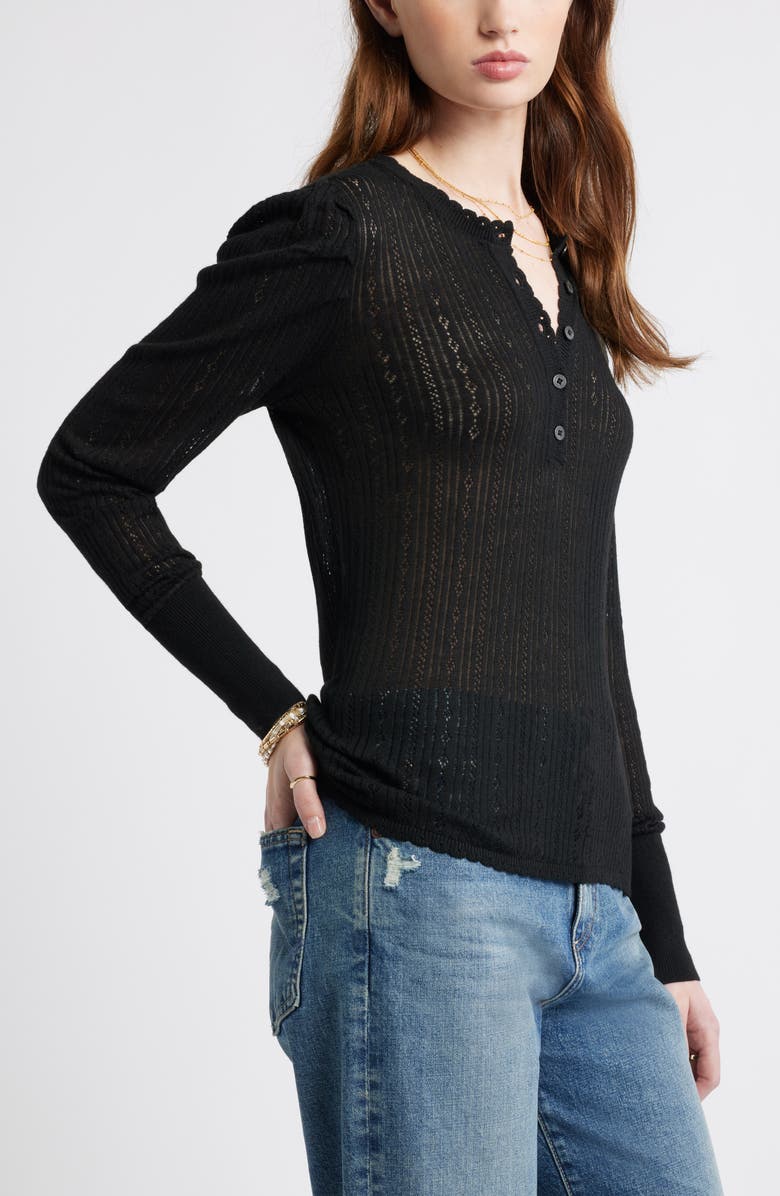 Treasure & Bond Pointelle Henley Sweater, Alternate, color, Black