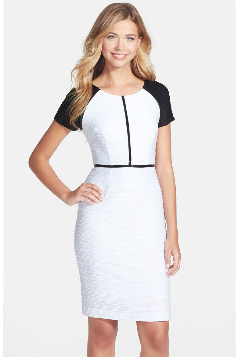 Nue by Shari Colorblock Ottoman Knit Sheath Dress, Main, color, BLACK/ WHITE