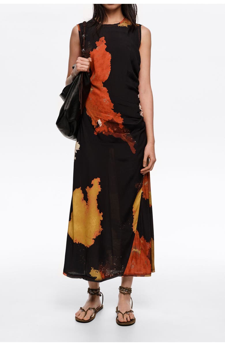 Bimba y Lola Fringed Armhole Midi Dress, Alternate, color, Blot Xl Black