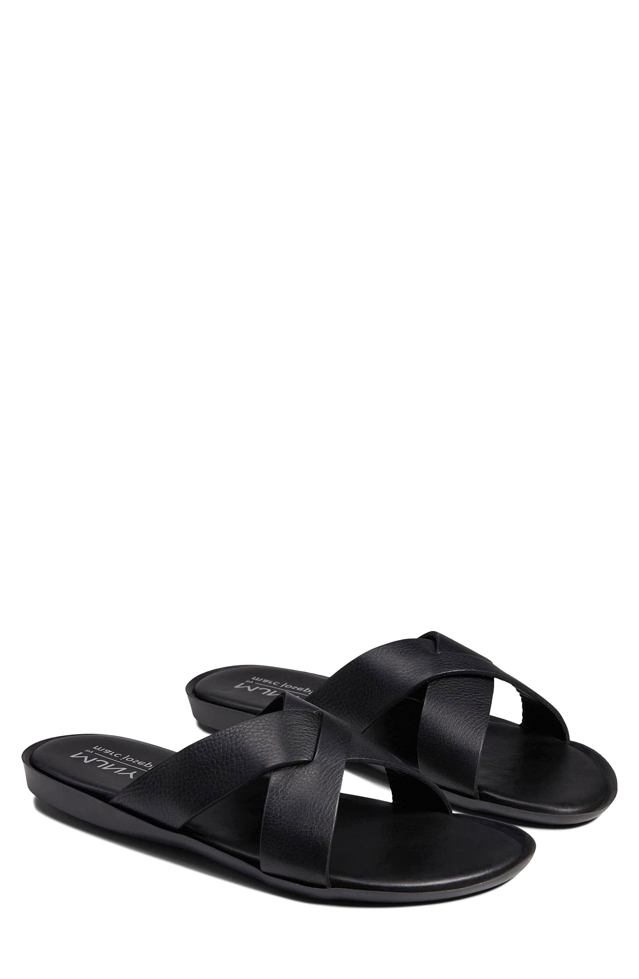 Marc Joseph New York Roman Leather Slide Sandal, Alternate, color, Black Grainy