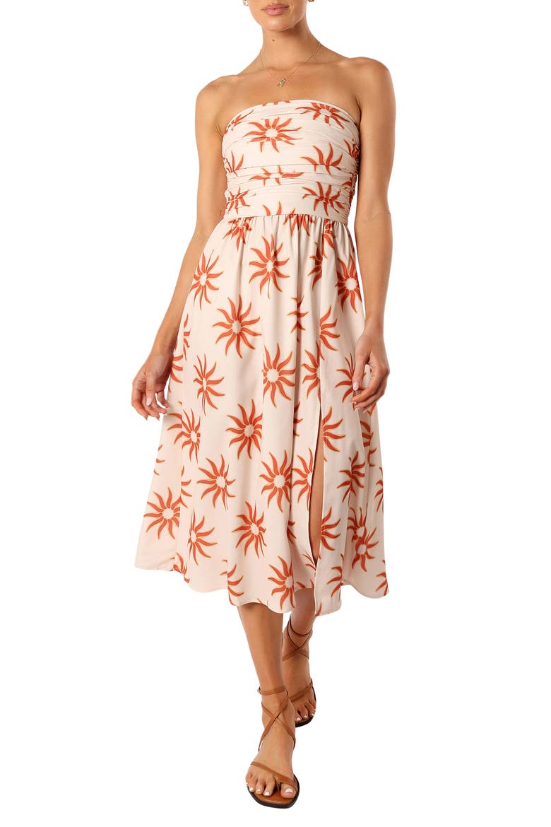 Ryder Strapless Midi Dress, Main, color, SOLEIL