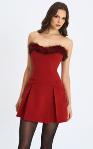 Miss Circle Nalia Faux Fur Trimmed Sweetheart Mini Dress