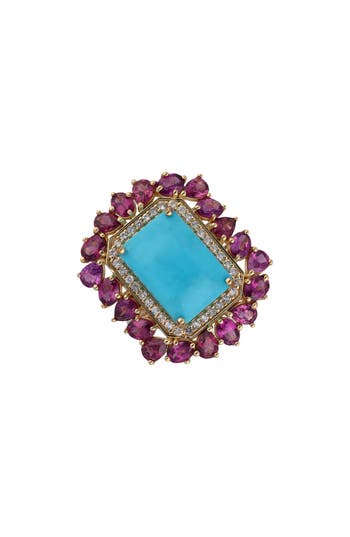 Ys Gems Blue Mohave Turquoise Halo Ring In Blue