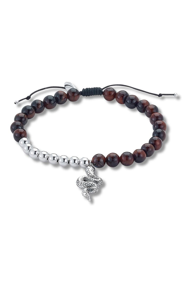 Sterling Silver Tiger Eye Gem Bead Snake Bracelet, Alternate, color, BROWN
