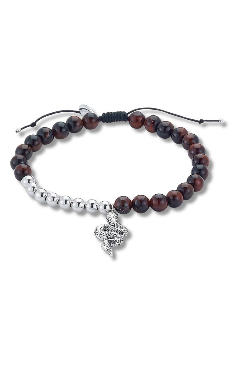 SAMUEL B. Sterling Silver Tiger Eye Gem Bead Snake Bracelet, Alternate, color, Brown