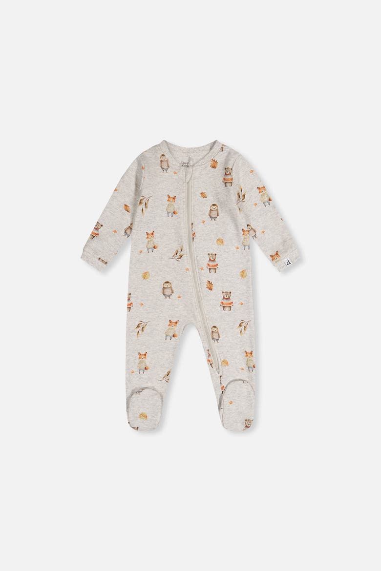 Animal Organic Cotton Front Zipper Footed One Piece Pajama, Main, color, Beige Animal Print