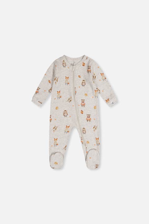 Animal Organic Cotton Front Zipper Footed One Piece Pajama