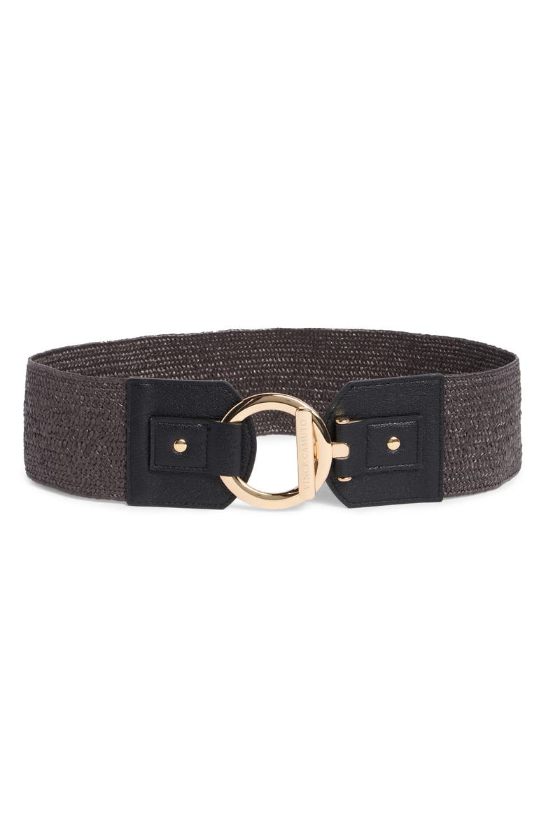 Vince Camuto Toggle Buckle Woven Raffia Belt, Main, color, Brown/Black