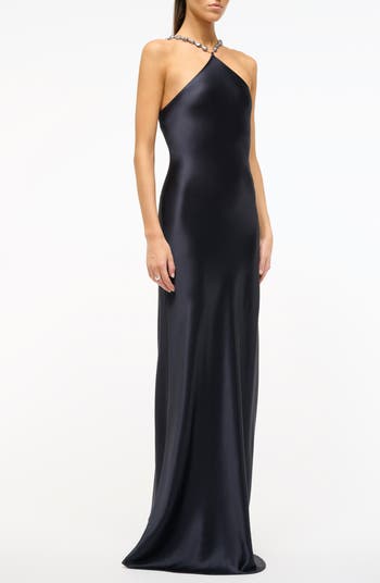 Cadence Beaded Sleeveless Satin Maxi Dress