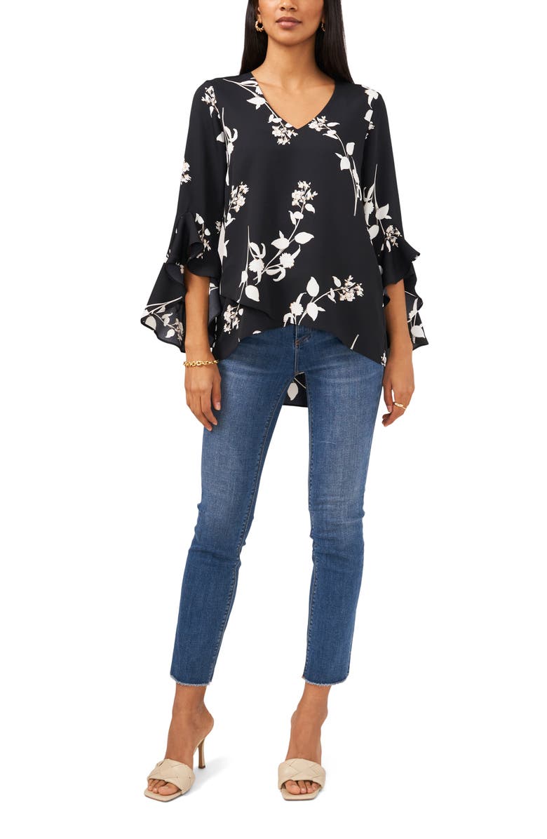 Vince Camuto Flutter Sleeve Floral Print Top, Alternate, color, 