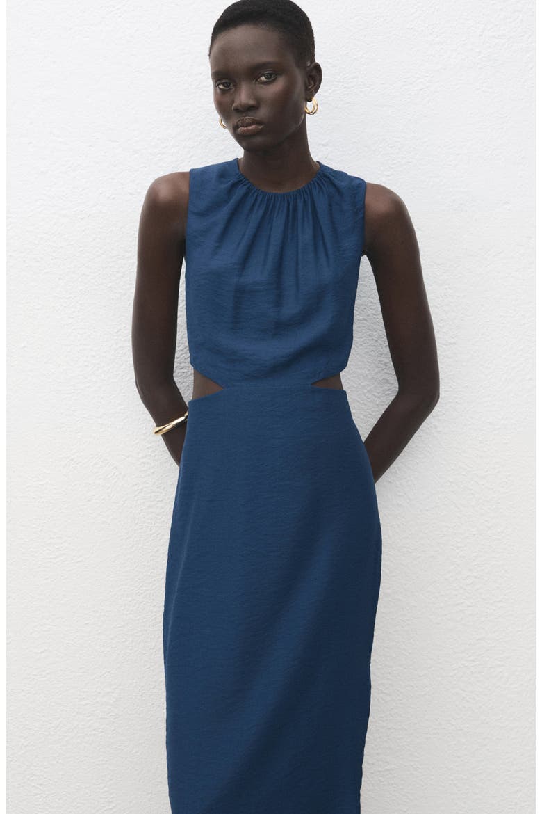 Crinkled Cutout Midi Dress, Alternate, color, NAVY