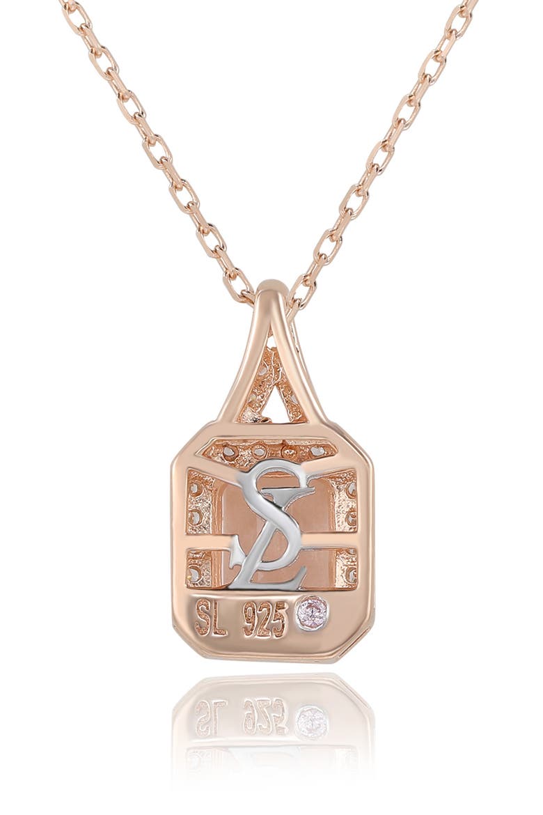 Emerald Cut Cubic Zirconia Halo Pendant Necklace, Alternate, color, BROWN