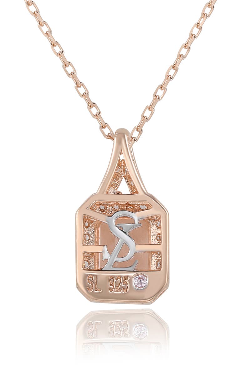 SUZY LEVIAN Emerald Cut Cubic Zirconia Halo Pendant Necklace, Alternate, color, Brown