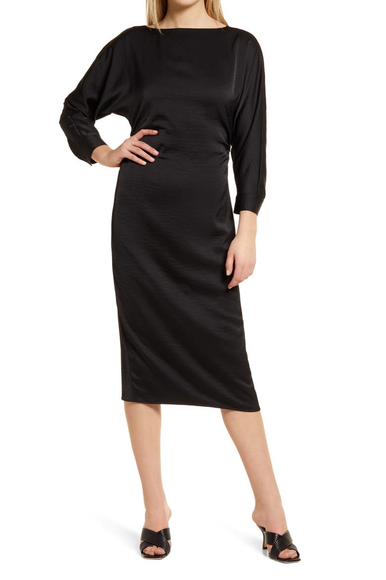 Dolman Sleeve Midi Dress, Main, color, BLACK