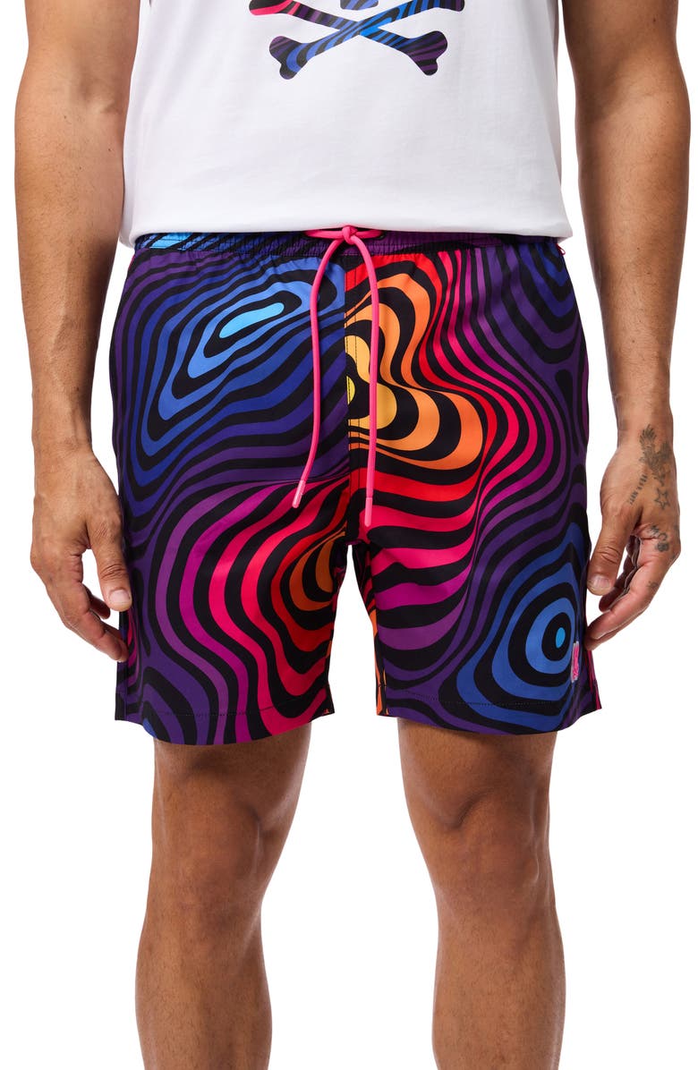 Psycho Bunny Pacific Print Swim Trunks, Main, color, 