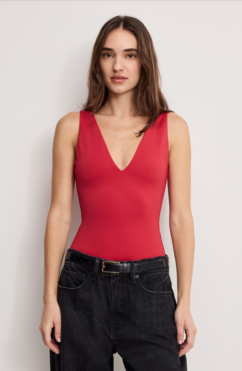Good American Sculpting Deep V-Neck Bodysuit, Alternate, color, Ruby