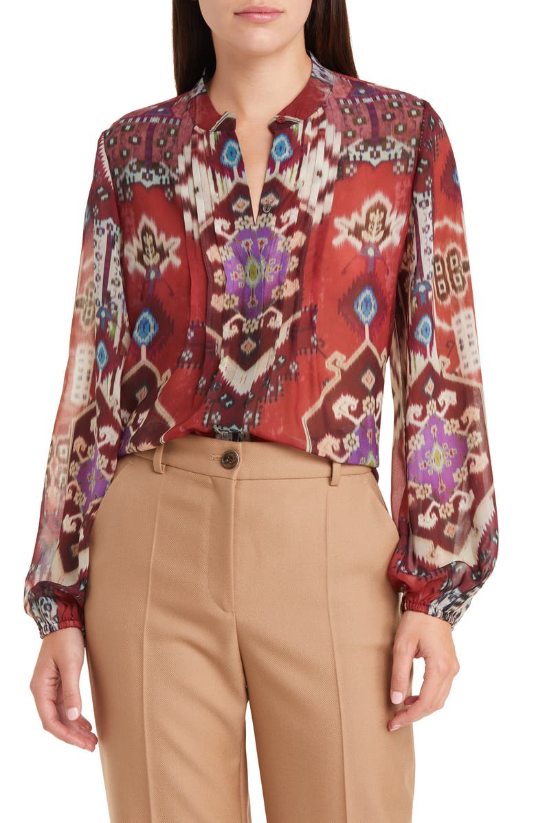 KOBI HALPERIN Charlie Batik Print Pintuck Blouse, Main, color,