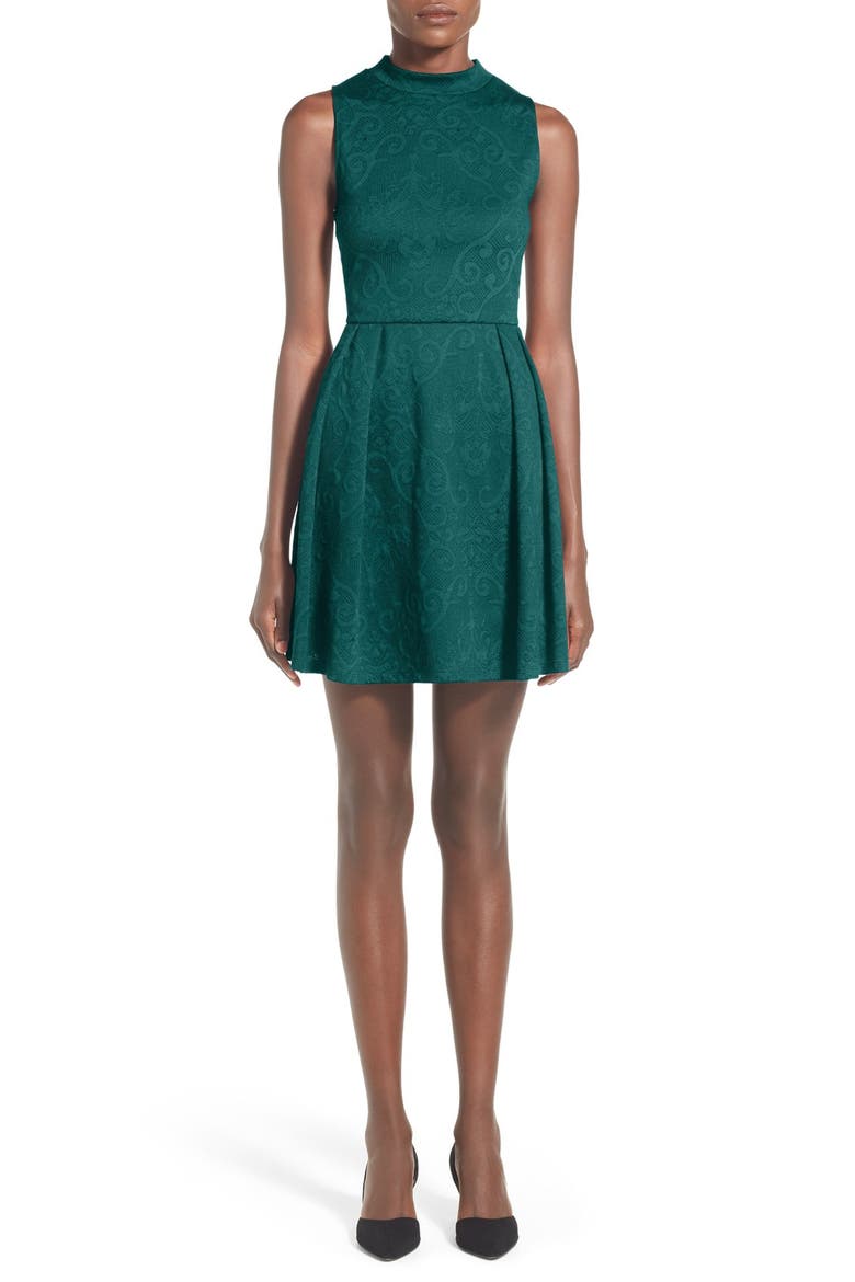 Sleeveless Mock Neck Skater Dress, Main, color, HUNTER GREEN