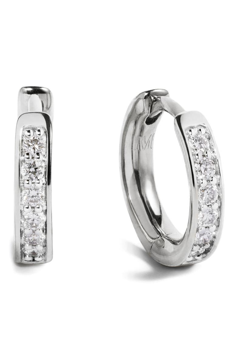 Essential Lab Grown Diamond Huggie Hoop Earrings, Main, color, STERLING SILVER / DIAMOND