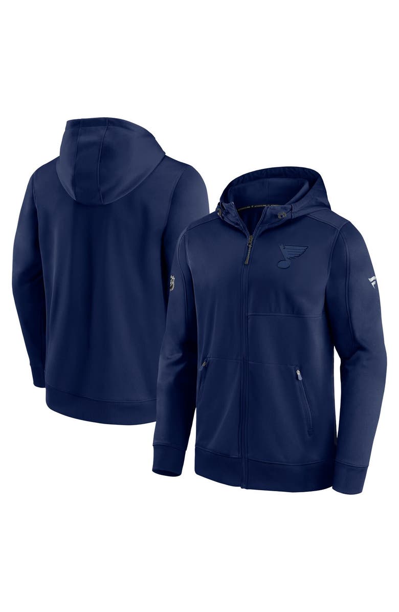 FANATICS Men's Fanatics Branded Navy St. Louis Blues Authentic Pro Travel & Training Full-Zip Hoodie, Main, color, 