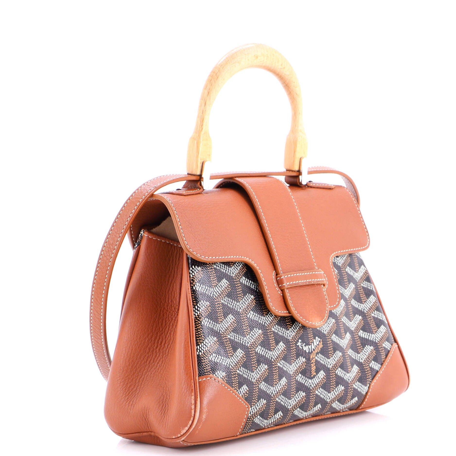 Pre-Owned Goyard Saigon Top Handle Bag Coated Canvas with Leather Mini, Alternate, color, Brown