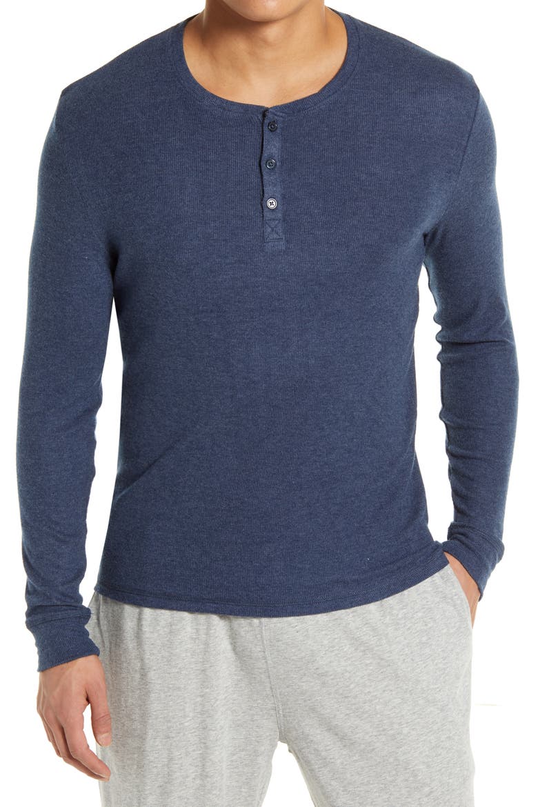 Long Sleeve Henley Lounge Shirt, Main, color, DRESS BLUES HEATHER