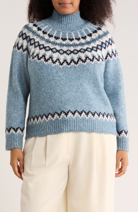 Fair Isle Mock Neck Sweater (Plus)
