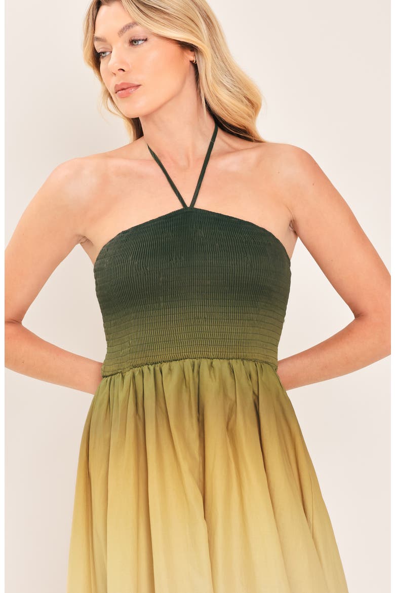 Ombré Halter Neck Cotton Maxi Dress, Alternate, color, OLIVE RUST