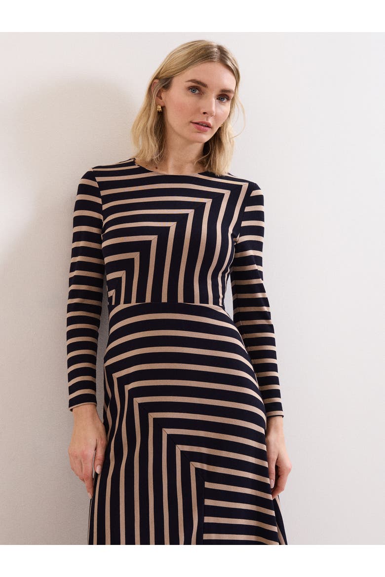 Mia Stripe Long Sleeve Midi Dress, Alternate, color, Black Multi