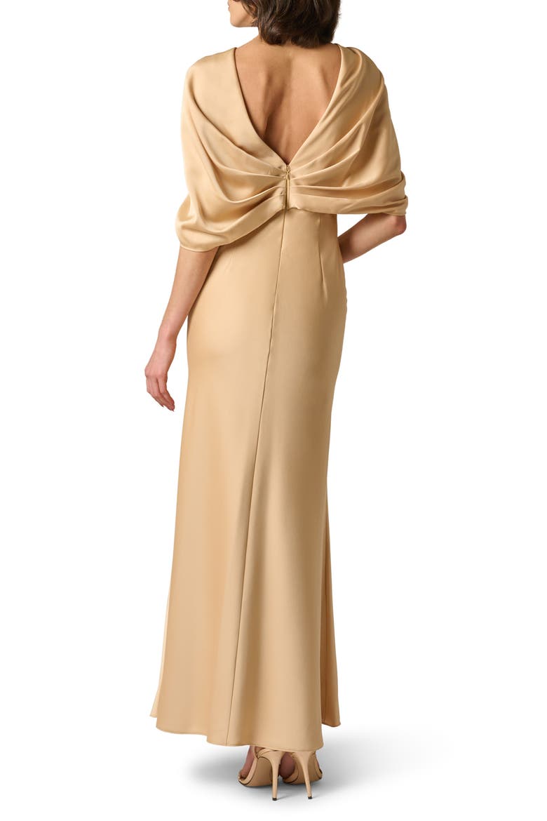 Cape Sleeve Satin Gown, Alternate, color, CHAMPAGNE