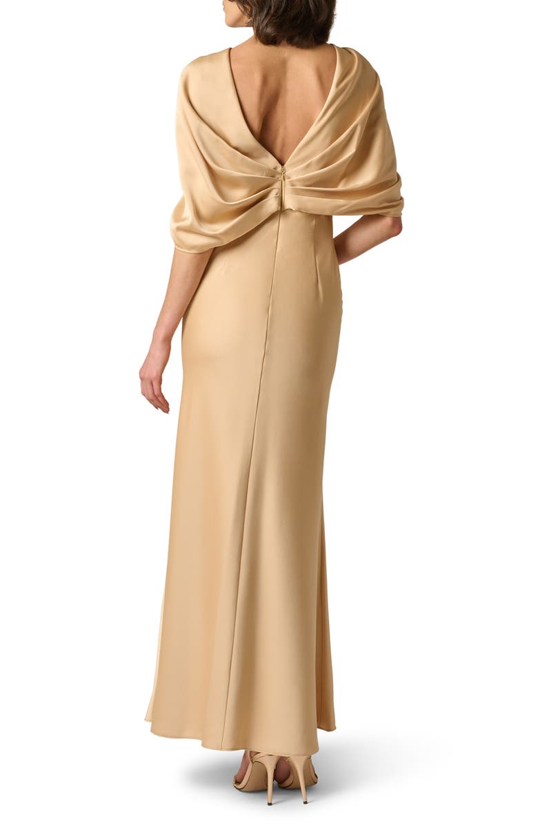 Aidan Mattox Cape Sleeve Satin Gown, Alternate, color, Champagne