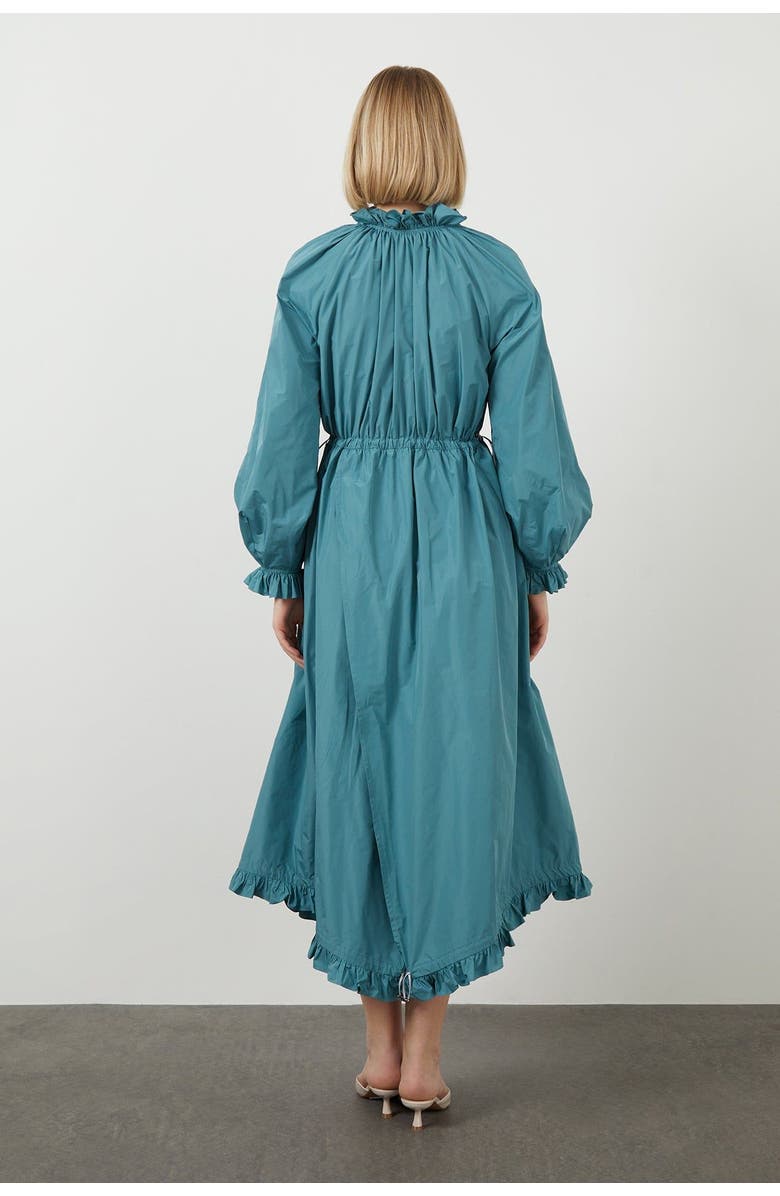 Gizia Turquoise Dress with Ruffles and Gathered Waist, Alternate, color, Green