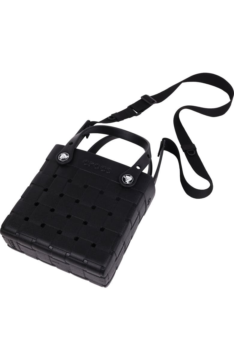 CROCS Small Woven Style Crocssbody Tote with Top Handles and removeable Crocssbody strap, Alternate, color, Black